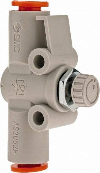 SMC PNEUMATICS - 1/4" Tube OD x 1/4 Body Flow & Speed Control Valve - Speed Control Inline Type with One Touch Fitting - Best Tool & Supply