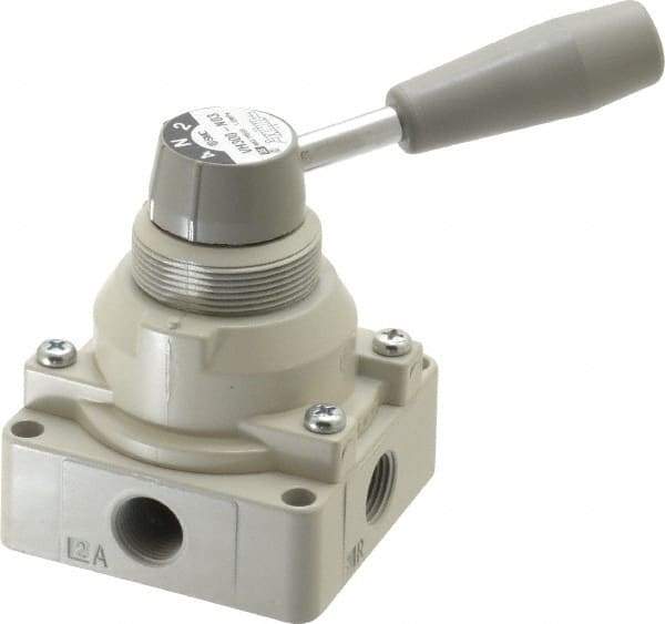 SMC PNEUMATICS - 3/8" NPT Rotary Hand Air Valve - 3 Position, 1.1 CV Rate, 150 Max psi & 140°F Max Temp - Best Tool & Supply