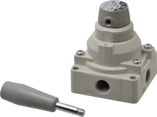 SMC PNEUMATICS - 3/8" NPT Rotary Hand Air Valve - 3 Position, 1.1 CV Rate, 150 Max psi & 140°F Max Temp - Best Tool & Supply