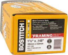 Stanley Bostitch - 10 Gauge 0.148" Shank Diam 1-1/2" Long Metal Connecting Nails for Power Nailers - Steel, Galvanized Finish, Smooth Shank, Angled Stick Paper Tape Collation, Round Head, Diamond Point - Best Tool & Supply