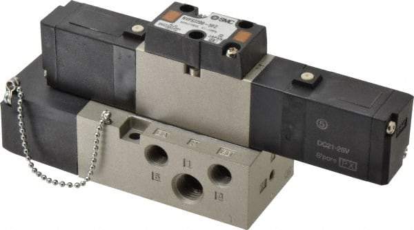 SMC PNEUMATICS - 0.8 CV Flow Rate, Double Solenoid Pilot Operated Valve - 5 Port, 2 Position, 1/4" NPT Inlet, 24 V - Best Tool & Supply