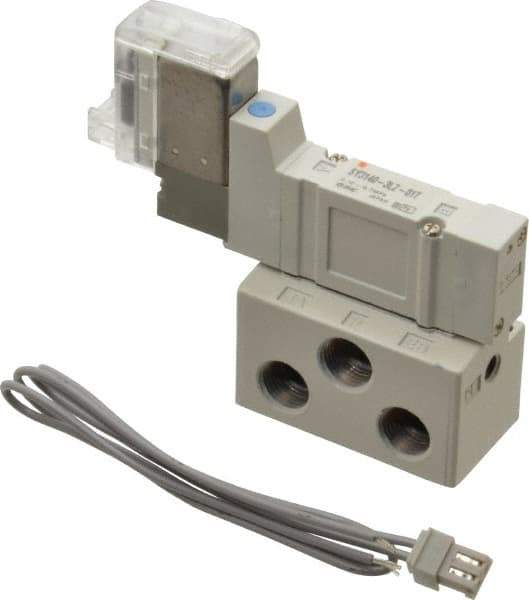 SMC PNEUMATICS - 0.3 CV Flow Rate, Single Solenoid Pilot Operated Valve - 5 Port, 2 Position, Spring Return, 1/8" NPT Inlet, 110 V - Best Tool & Supply