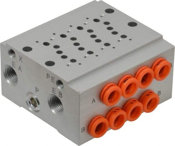 SMC PNEUMATICS - 0.3 CV Flow Rate, 4 Station Pilot Operated Solenoid Valve - 1/4" Push to Connect Inlet, Bar Manifold Base Mounted - Best Tool & Supply