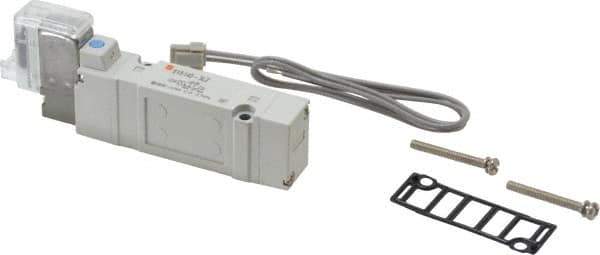 SMC PNEUMATICS - 0.7 CV Flow Rate, Single Solenoid Pilot Operated Valve - 5 Port, 2 Position, Spring Return, 1/4" Push to Connect Inlet, 110 V - Best Tool & Supply