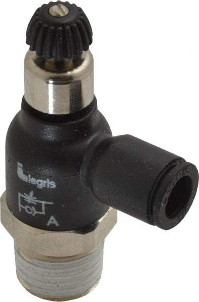 Legris - 1/4" Tube OD x 1/4 Male NPT Compact Meter Out Flow Control Valve - 14.5 to 145 psi, Nylon - Best Tool & Supply