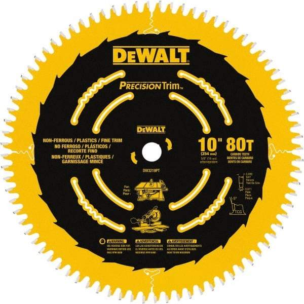 DeWALT - 10" Diam, 5/8" Arbor Hole Diam, 80 Tooth Wet & Dry Cut Saw Blade - Carbide-Tipped, Crosscut Action, Standard Round Arbor - Best Tool & Supply