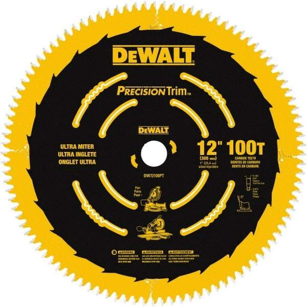 DeWALT - 12" Diam, 1" Arbor Hole Diam, 100 Tooth Wet & Dry Cut Saw Blade - Carbide-Tipped, Crosscutting Action, Standard Round Arbor - Best Tool & Supply