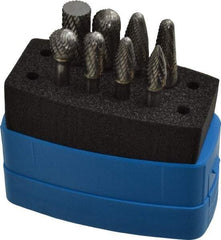 Made in USA - 8 Piece, 1/4" Shank Burr Set - Solid Carbide, Multiple Head Shapes, 14° Included Angle - Best Tool & Supply