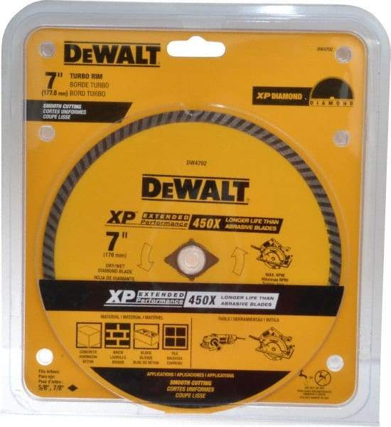 DeWALT - 7" Diam, 5/8" Arbor Hole Diam, Wet & Dry Cut Saw Blade - Diamond-Tipped, Standard Round Arbor - Best Tool & Supply