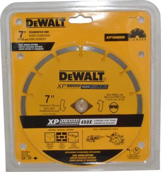 DeWALT - 7" Diam, 5/8" Arbor Hole Diam, Wet & Dry Cut Saw Blade - Diamond-Tipped, Standard Round Arbor - Best Tool & Supply