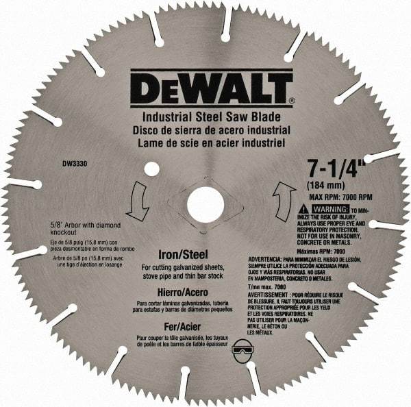 DeWALT - 7-1/4" Diam, 5/8" Arbor Hole Diam, 16 Tooth Wet & Dry Cut Saw Blade - Steel, Smooth Action, Standard Round Arbor - Best Tool & Supply