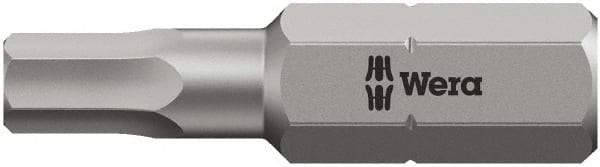 Wera - 0.05" Hex Screwdriver Bit - 1/4" Drive, 25mm OAL - Best Tool & Supply