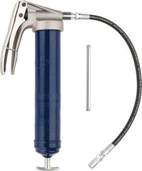 Lincoln - 7,500 Max psi, Flexible Pistol Grease Gun - 14-1 & 2 oz (Cartridge) & 16 oz (Bulk) Capacity, 1/8 Thread Outlet, 39 Strokes per oz, Bulk & Cartridge Fill, Includes 6" Straight Pipe & Coupler - Best Tool & Supply