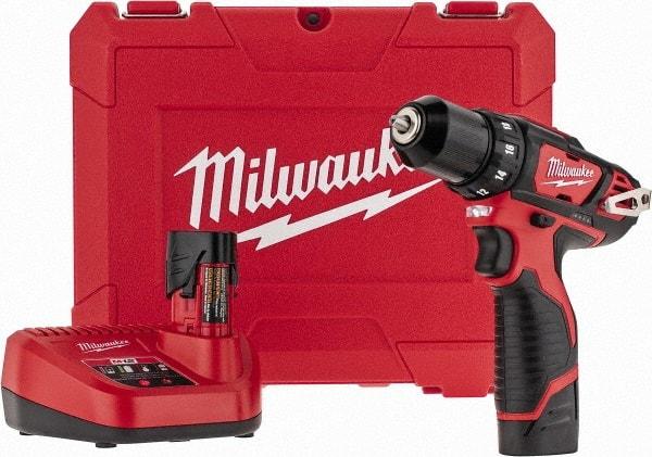 Milwaukee Tool - 12 Volt 3/8" Chuck Pistol Grip Handle Cordless Drill - 0-400 & 0-1500 RPM, Keyless Chuck, Reversible, 2 Lithium-Ion Batteries Included - Best Tool & Supply