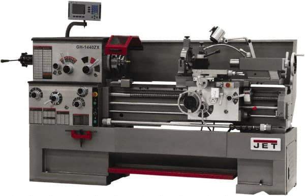 Jet - 14" Swing, 40" Between Centers, 230/460 Volt, Triple Phase Engine Lathe - 7MT Taper, 7-1/2 hp, 42 to 1,800 RPM, 3-1/8" Bore Diam, 40" Deep x 46-7/8" High x 97-1/2" Long - Best Tool & Supply