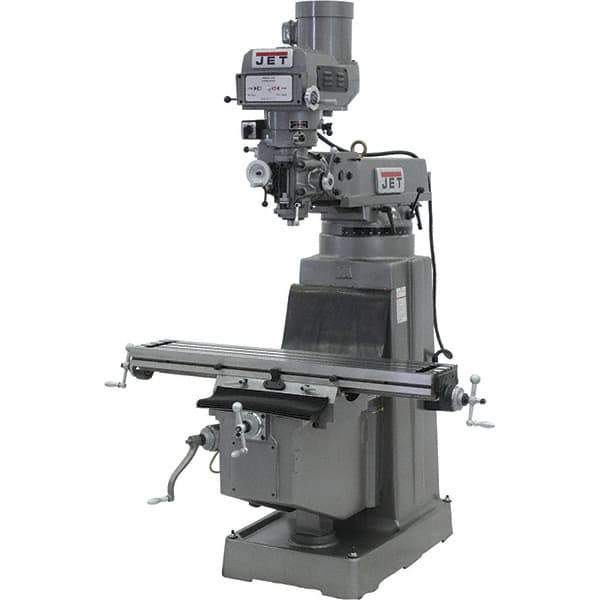 Jet - 10" Table Width x 50" Table Length, Variable Speed Pulley Control, 3 Phase Knee Milling Machine - R8 Spindle Taper, 3 hp - Best Tool & Supply