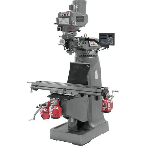 Jet - 9" Table Width x 49" Table Length, Variable Speed Pulley Control, 3 Phase Knee Milling Machine - R8 Spindle Taper, 3 hp - Best Tool & Supply