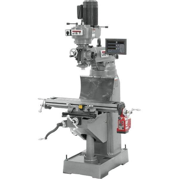 Jet - 7-7/8" Table Width x 35-3/4" Table Length, Step Pulley Control, 1 Phase Knee Milling Machine - R8 Spindle Taper, 1-1/2 hp - Best Tool & Supply