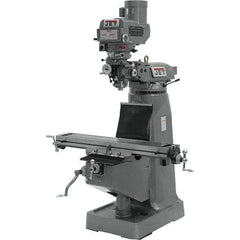 Jet - 9" Table Width x 42" Table Length, Variable Speed Pulley Control, 3 Phase Knee Milling Machine - R8 Spindle Taper, 3 hp - Best Tool & Supply