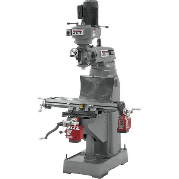 Jet - 7-7/8" Table Width x 35-3/4" Table Length, Step Pulley Control, 1 Phase Knee Milling Machine - R8 Spindle Taper, 1-1/2 hp - Best Tool & Supply