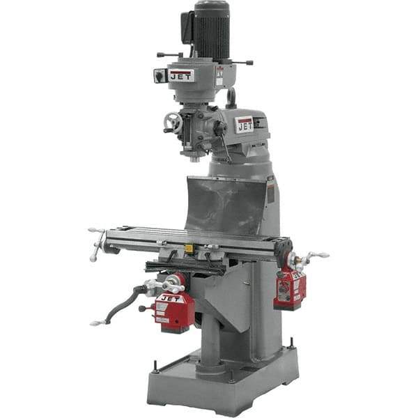 Jet - 7-7/8" Table Width x 35-3/4" Table Length, Step Pulley Control, 3 Phase Knee Milling Machine - R8 Spindle Taper, 1-1/2 hp - Best Tool & Supply