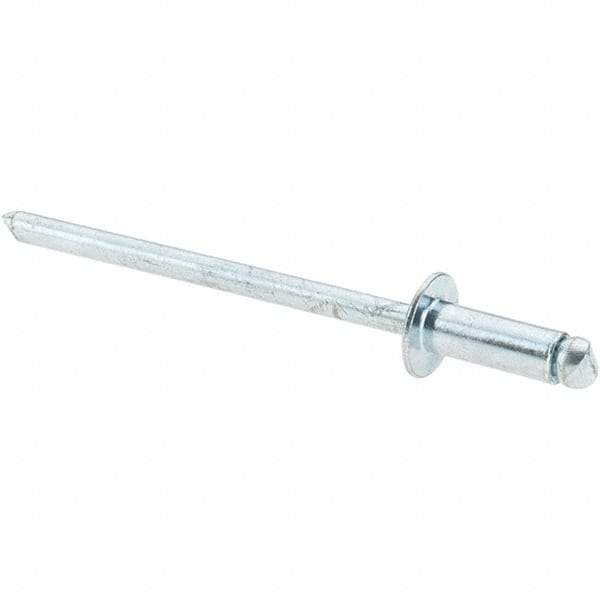 Value Collection - Size 43 Dome Head Steel Open End Blind Rivet - Steel Mandrel, 0.126" to 0.187" Grip, 1/4" Head Diam, 0.129" to 0.133" Hole Diam, 0.337" Length Under Head, 1/8" Body Diam - Best Tool & Supply