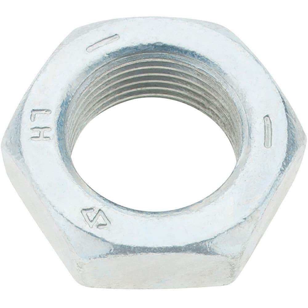 Made in USA - 1-14 UNF Steel Left Hand Hex Jam Nut - 1-1/2" Across Flats, 0.5469" High, Zinc Clear Finish - Best Tool & Supply