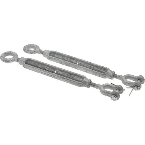 Value Collection - 800 Lb Load Limit, 5/16" Thread Diam, 4-1/2" Take Up, Steel Jaw & Eye Turnbuckle - 9-1/8" Closed Length - Best Tool & Supply