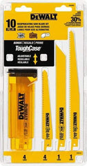 DeWALT - 10 Pieces, 6" to 9" Long x 0.04" Thickness, Bi-Metal Reciprocating Saw Blade Set - Straight Profile, 6 to 18 Teeth, Toothed Edge - Best Tool & Supply