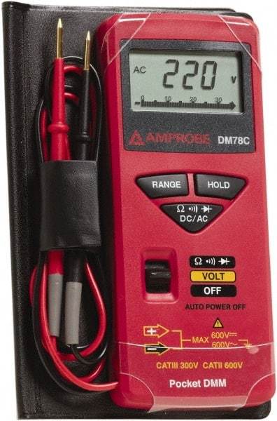 Amprobe - 3156830, CAT II, CAT 0, 600 VAC/VDC, Digital Average Responding Multimeter - 32 mOhm, Measures Voltage, Resistance - Best Tool & Supply