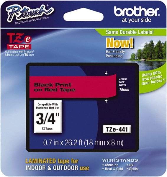 Brother - 3/4" Wide x 314.4" Long, Red Plastic/Paper Tape Cassette - For Label Maker - Best Tool & Supply