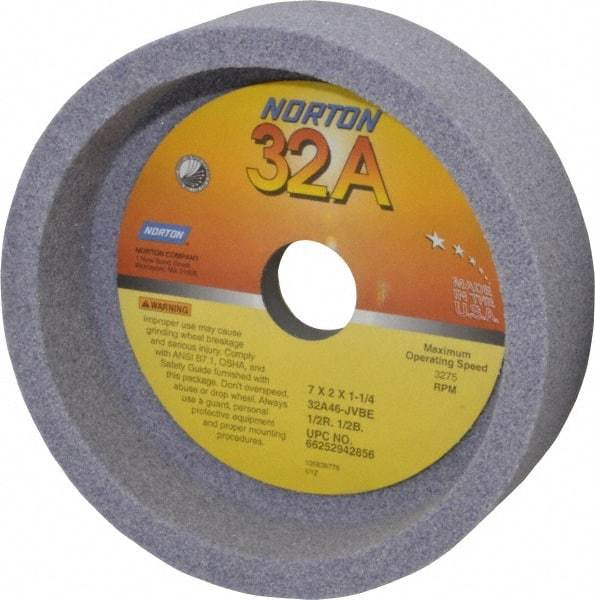 Norton - 7" Diam, 1-1/4" Hole Size, 2" Overall Thickness, 46 Grit, Type 6 Tool & Cutter Grinding Wheel - Coarse Grade, Aluminum Oxide, J Hardness, Vitrified Bond, 3,275 RPM - Best Tool & Supply