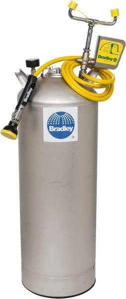 Bradley - 15 Gallon, 0.4 GPM Flow Rate at 30 PSI, Pressurized with Drench Hose Stainless Steel, Portable Eye Wash Station - 18 Min Duration, 12-1/4 Inch Wide x 30-3/8 Inch High - Best Tool & Supply