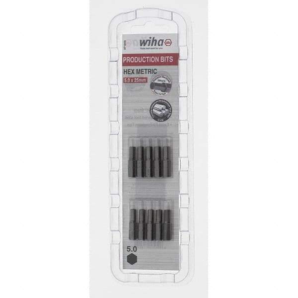 Wiha - 5mm Hex Screwdriver Bit - 1/4" Drive, 1" OAL - Best Tool & Supply