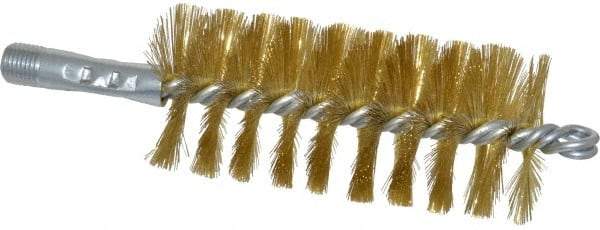 Schaefer Brush - 4-1/2" Brush Length, 2" Diam, Double Stem, Single Spiral Tube Brush - 8" Long, Brass, 1/4" NPSM Male Connection - Best Tool & Supply