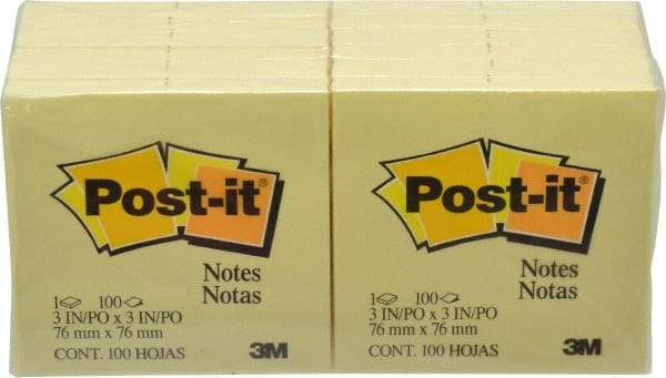 3M - 100 Sheet, 3 x 3", Note Pad/Writing Pad/Notebook - Yellow - Best Tool & Supply