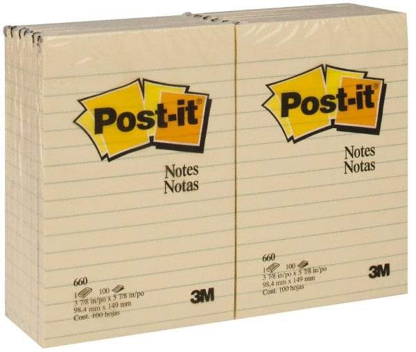 3M - 100 Sheet, 4 x 6", Note Pad/Writing Pad/Notebook - Yellow - Best Tool & Supply