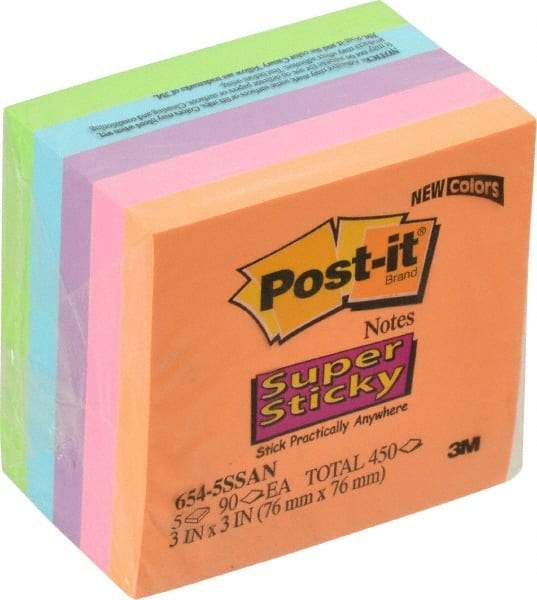 3M - 90 Sheet, 3 x 3", Note Pad/Writing Pad/Notebook - Neon Colors - Best Tool & Supply