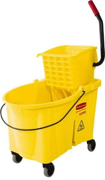 Rubbermaid - 44 Qt Plastic Bucket & Wringer - 26.3333" Long x 38-1/8" High x 18-1/8" Wide, Yellow - Best Tool & Supply