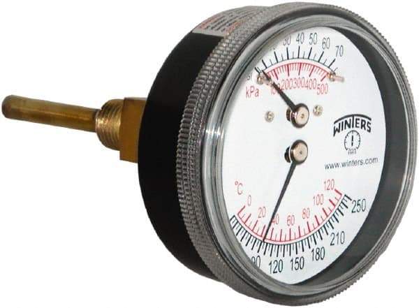 Winters - 2-1/2" Dial, 1/4 Thread, 0-75 Scale Range, Pressure Gauge - Lower Connection Mount, Accurate to 0.03% of Scale - Best Tool & Supply