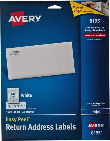 AVERY - 0.6" Wide x 1-3/4" Long, White Paper Return Address Label - For Inkjet Printers - Best Tool & Supply