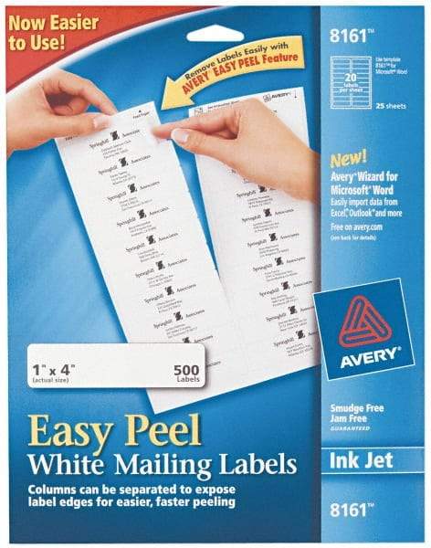 AVERY - 1" Wide x 4" Long, White Paper Shipping Label - For Inkjet Printers - Best Tool & Supply