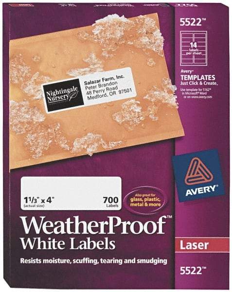 AVERY - 4" Long, White Polyester Shipping Label - For Laser Printers - Best Tool & Supply