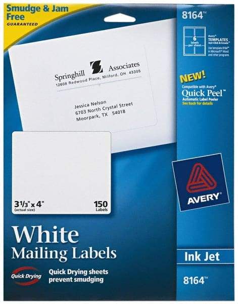 AVERY - 4" Long, White Shipping Label - For Inkjet Printers - Best Tool & Supply