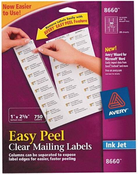 AVERY - 1" Wide x 2-5/8" Long, Clear Shipping Label - For Inkjet Printers - Best Tool & Supply