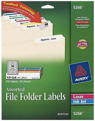 AVERY - 0.6" Wide x 3-7/16" Long, White/Blue/Green/Red/Yellow Paper File Folder Label - For Laser/Inkjet Printers - Best Tool & Supply