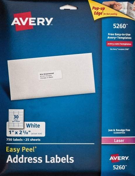 AVERY - 1" Wide x 2-5/8" Long, White Paper Shipping Label - For Laser Printers - Best Tool & Supply