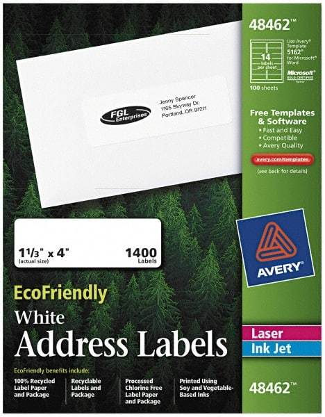 AVERY - 4" Long, White Paper Return Address Label - For Laser/Inkjet Printers - Best Tool & Supply