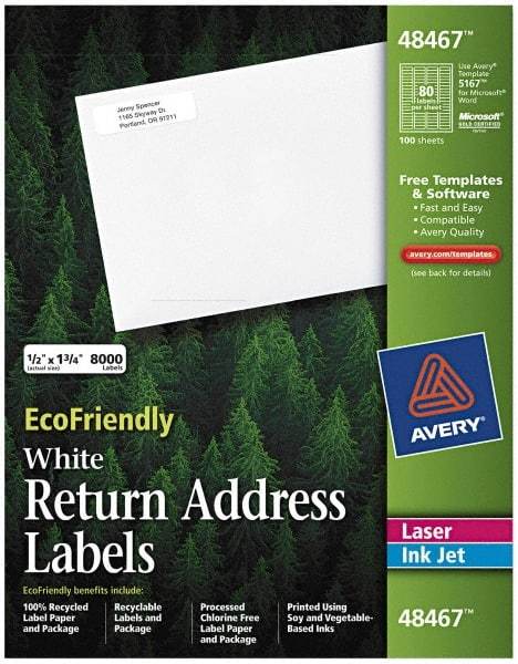 AVERY - 1-3/4" Long, White Paper Return Address Label - For Laser/Inkjet Printers - Best Tool & Supply