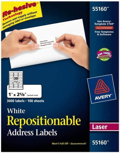 AVERY - 1" Wide x 2-5/8" Long, White Paper Shipping Label - For Laser Printers - Best Tool & Supply